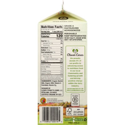 Clover Sonoma Fresh Organic Pastured Raised 1% Milk - 0.5gal