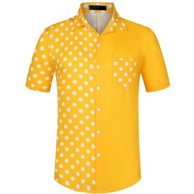 Lars Amadeus Men's Summer Polka Dots Short Sleeves Button Down Patchwork Shirt