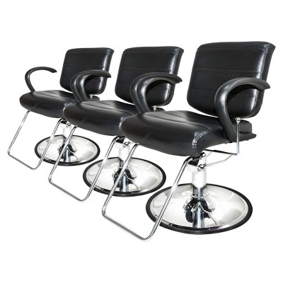PureSana Chromium 3 Pack Professional Salon Chairs, 360 Swivel Seat, Kyler, Black - All Purpose Cushion Seat for Hair Stylist, Barber, Spa Seating