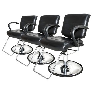 PureSana Chromium 3 Pack Professional Salon Chairs, 360 Swivel Seat, Kyler, Black - All Purpose Cushion Seat for Hair Stylist, Barber, Spa Seating - 1 of 4