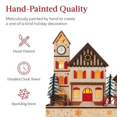 The Holiday Aisle® Pre-Lit Wooden Christmas Village, Winter Mantel Decor, Traditional Holiday Decoration For Home, Living Room, Entryway W/LED Lights, Plug-In/Battery-Powered W/Timer
