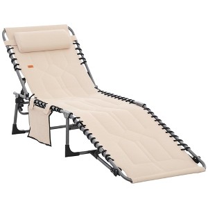 Padded Folding Chaise Lounge Chair, Outdoor 6-Level Reclining Camping Tanning Chair with Headrest for Beach, Patio, Pool - 1 of 4