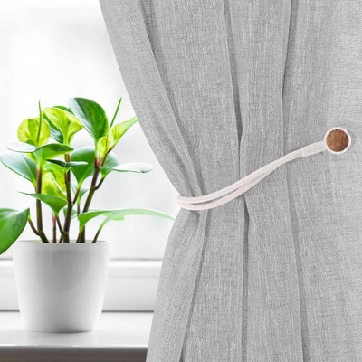 White Magnetic Curtain Tiebacks with Wooden Tips, Set of 2