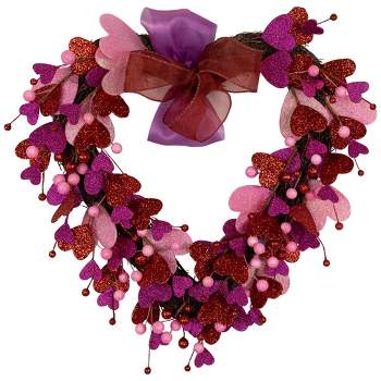Pre-Lit Valentine Heart Shaped Wreaths, Red Tinsel Heart Shaped