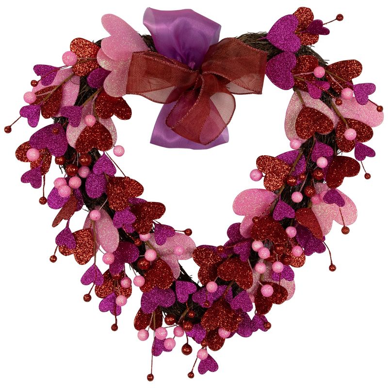 Northlight Glittered Hearts and Berries Valentine's Day Twig Wreath - 20", 1 of 8
