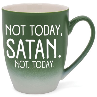 Elanze Designs Not Today, Satan Two Toned Ombre Matte Green and White 12 ounce Ceramic Stoneware Coffee Cup Mug