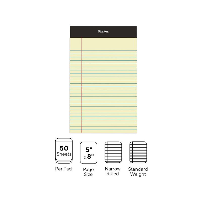 MyOfficeInnovations Notepads 5" x 8" Narrow Canary 50 Sheets/Pad 12 Pads/Pack (26829) 163832, 3 of 9