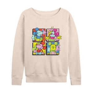 Women's - Disney - Mickey Grid Lightweight French Terry Wide Neck Long Sleeve Shirt - 1 of 4