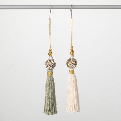 7.5"H Sullivans Gem Pearl Tassel Christmas Ornament Set of 2, Multicolor, Christmas Tree Decor