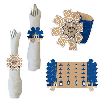 Big Dot of Happiness Ramadan - Eid Mubarak Party Paper Napkin Holder - Happy Eid Napkin Rings - Set of 24