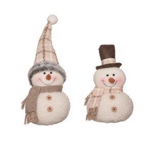 Transpac Plush Rustic Plaid Snowman Sitter Set of 2 Christmas Home Decorations - 1 of 1