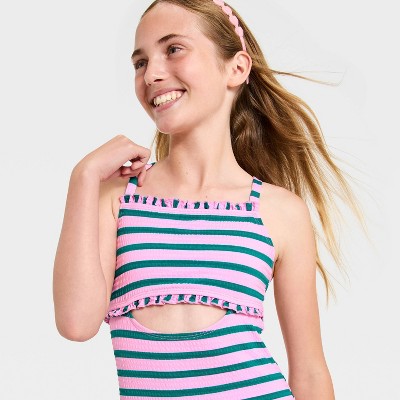 Cat & Jack Girls' Sandy Days One Piece Swimsuit - Cat & Jack™ Pink L — фото 3