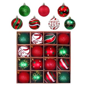 16 PCS Multi-Color Christmas Ball Ornaments Set, 2.36 in Plastic Hanging Balls for Xmas Tree, Wreath, Garland, Holiday Party Decor - 1 of 4