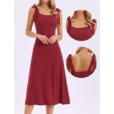 Женские платья INSPIRE CHIC Women's Polka Dots Tie Shoulder Sleeveless A-Line Elegant Maxi Dresses Small Dark Red — фото 2