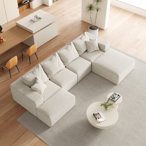 KWPZQEB 132" Sectional Boneless Couch Set, Convertible L-Shaped Cloud Couches With Pillows, 6-Seat Modern Couch Sofas with 2 Ottomans for Living Room - 1 of 4