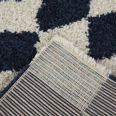 Navy and White Checkered Shag Kids' Rug