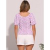 Allegra K Women's Puff Sleeve Square Neck Peasant Floral Blouse - 4 of 4