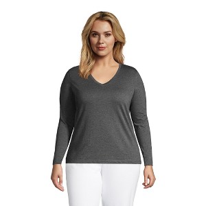 Lands' End Women's Relaxed Supima Cotton Long Sleeve V-Neck T-Shirt - 1 of 4