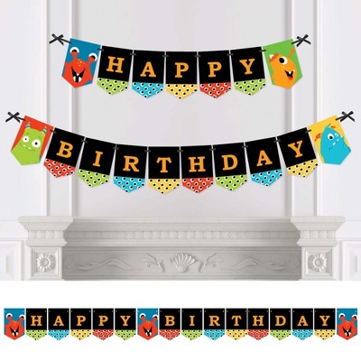 Big Dot of Happiness Monster Bash - Little Monster Birthday Party Bunting Banner - Party Decorations - Happy Birthday