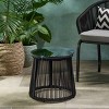 Outdoor Round Side Table with Metal Frame,Patio Accent Table with Tempered Glass Top,Modern Rope Side Table for Balcony-Cuddlewood - 2 of 4