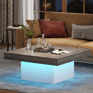 Hommoo Square Coffee Table, Farmhouse Wood Cocktail Table with LED Light - 1 of 4