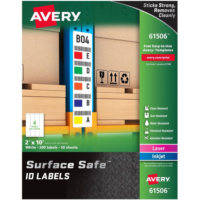 Avery Labels Removable Surface Safe 2"x10" 200/PK WE 61506, 1 of 2