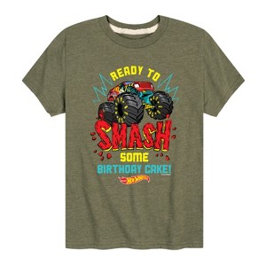 Boys' - Hot Wheels - Monster Trucks Ready To Smash Birthday Cake Short Sleeve Graphic T-Shirt - 1 of 3