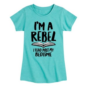 Girls' - Instant Message - Rebel Read Past BedtI'me Fitted Short Sleeve Graphic T-Shirt - 1 of 4