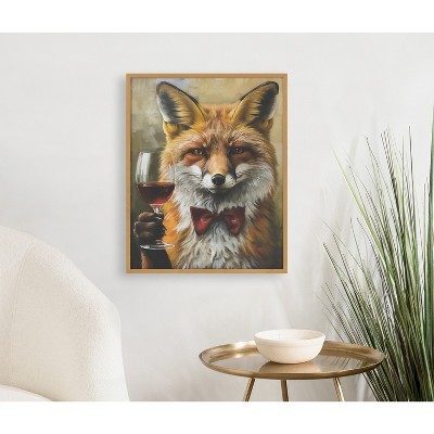 Traditional Fox Wine Tasting Gold Framed 16"x20" Wall Art Print