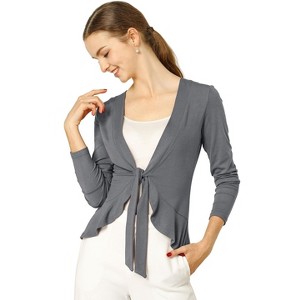 INSPIRE CHIC Women's Tie Front Long Sleeve Crop Ruffle Knit Cardigan Sweaters - 1 of 4