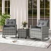 Tangkula Set of 3 Wicker Rocking Set Patio w/ Tempered Glass Table & Soft Cushions - 4 of 4
