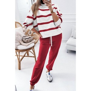 Black Stripe Drop Shoulder Pullover and Jogger Pants Set - 1 of 1