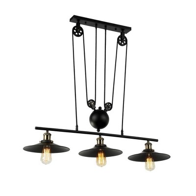 30.7" x 8.9" x 59" 3-Light Chorne Chandelier Black - Warehouse Of Tiffany: ETL Listed, Metal Shade, Modern Ceiling Fixture