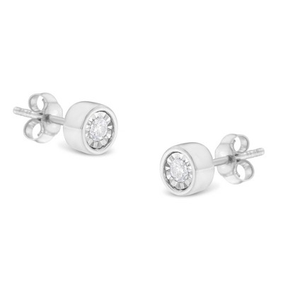 Haus of Brilliance Silver 1/5 Cttw Diamond Miracle-Set Bezel Barrel Style Stud Earrings