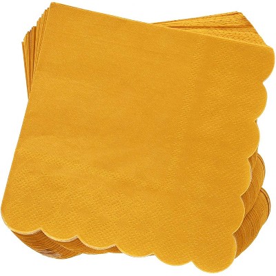 Juvale 100 Pack Mustard Yellow Scalloped Disposable Paper Cocktail Napkins 5 x 5 Folded, 2 Ply