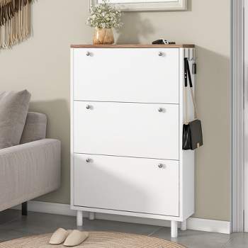 Narrow Design Shoe Cabinet with 3 Flip Drawers, 3 Hooks and Adjustable Panels - ModernLuxe