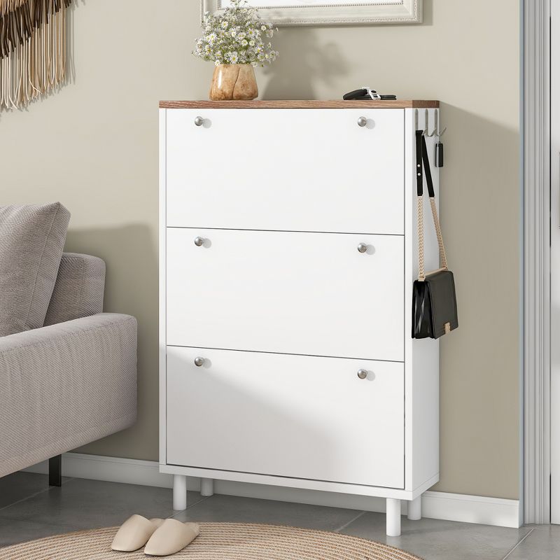 Narrow Design Shoe Cabinet with 3 Flip Drawers, 3 Hooks and Adjustable Panels - ModernLuxe, 1 of 11