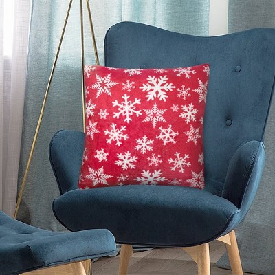 Red Snowflake Polyester Euro Throw Pillow Covers, Set of 2