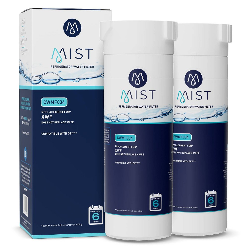 Mist GE XWF Compatible with GE XWF, WR17X30702, GBE21, GDE21, GDE25 Refrigerator Water Filter (2pk): XWFE Filter, Carbon, White