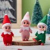 Joyfy 3PC Tiny Xmas Elf Dolls - 1 Red, 1 Green & 1 Pink Miniature Holiday Decor & Stocking Stuffers for All Ages - 3 of 4
