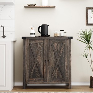 Sideboard, Farmhouse Buffet Cabinet with Adjustable Shelf - Barn Doors Wood Storage Table, Coffee Bar Station for Kitchen Dining Living Room - 1 of 4