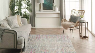 Round Blue Geometric Synthetic Easy Care Rug, 8 ft