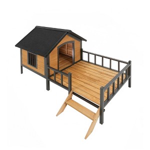 Gulches Pet Houses - Outdoor Wooden Cabin Dog Kennel with Porch and Iron Frame - 1 of 4