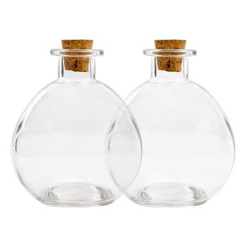 Cornucopia Brands Round 8oz Glass Spherical Bottles, Potion Bottles w/ Corks 2pk; for Bath Salts, DIY Crafts & Decor