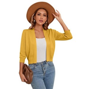Coolmee Women's 3/4 Sleeve Cropped Cardigan Knit Sweaters Lightweight Open Front Shrug Bolero - 1 of 4