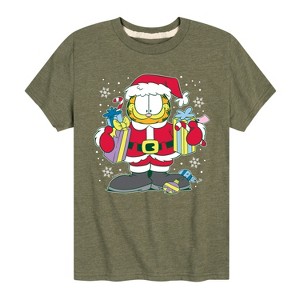 Boys' - Garfield - Christmas Santa Claus Short Sleeve Graphic T-Shirt - 1 of 4