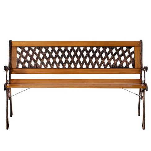 Outdoor Classical Wooden Slated Park Bench, Steel frame Seating Bench for Yard, Patio, Garden, Balcony, and Deck - image 1 of 4