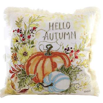 Fall 20.0 Inch Hello Autumn Pumpkins Pillow Leaves Fall Susan Winget Throw Pillows
