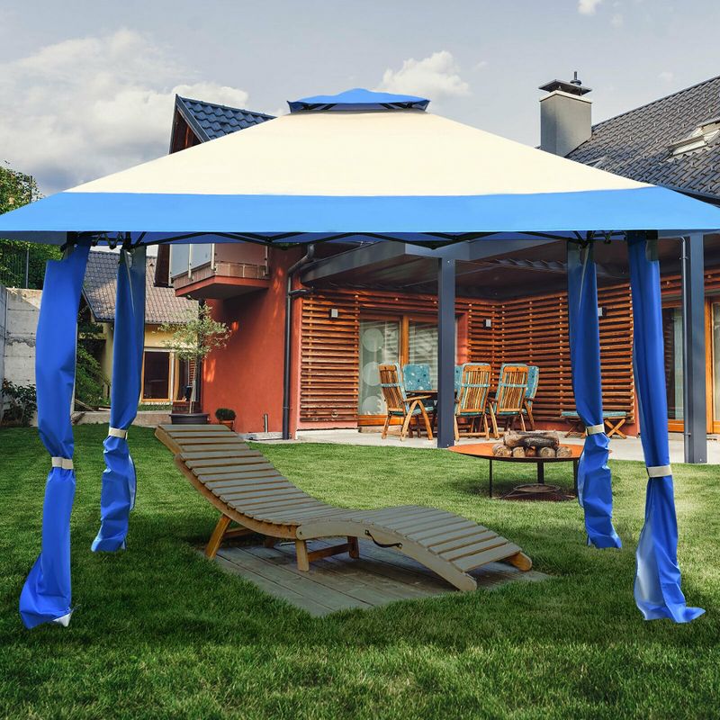 Costway 13'x13' Gazebo Canopy Shelter Awning Tent Patio Garden Outdoor Companion Blue, 3 of 11