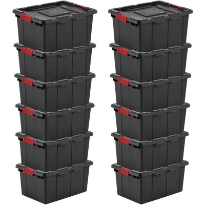 Sterilite 14649006 15G Durable Rugged Industrial Tote w Latches, Black (12 Pack)
